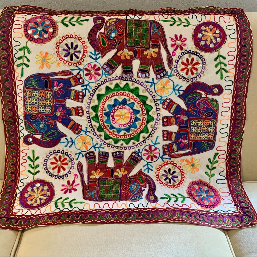 Hand embroidered elephant wall hanging tapestry boho home decor made in India